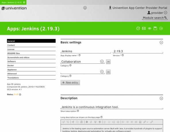 App Center Provider Portal. Example: Jenkins.