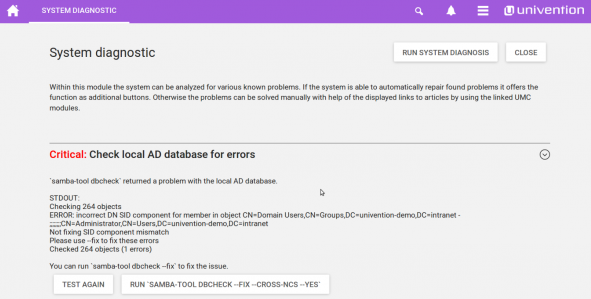 Screenshot of System Diagnostic module in UCS