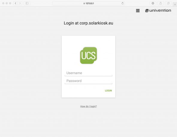Screenshot of login to Solarkiosk's UCS domain