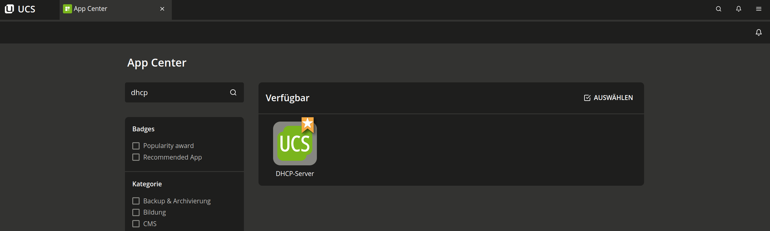 DHCP im App Center