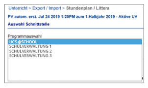 Screenshot: Unterricht Export und Import Stundenplan