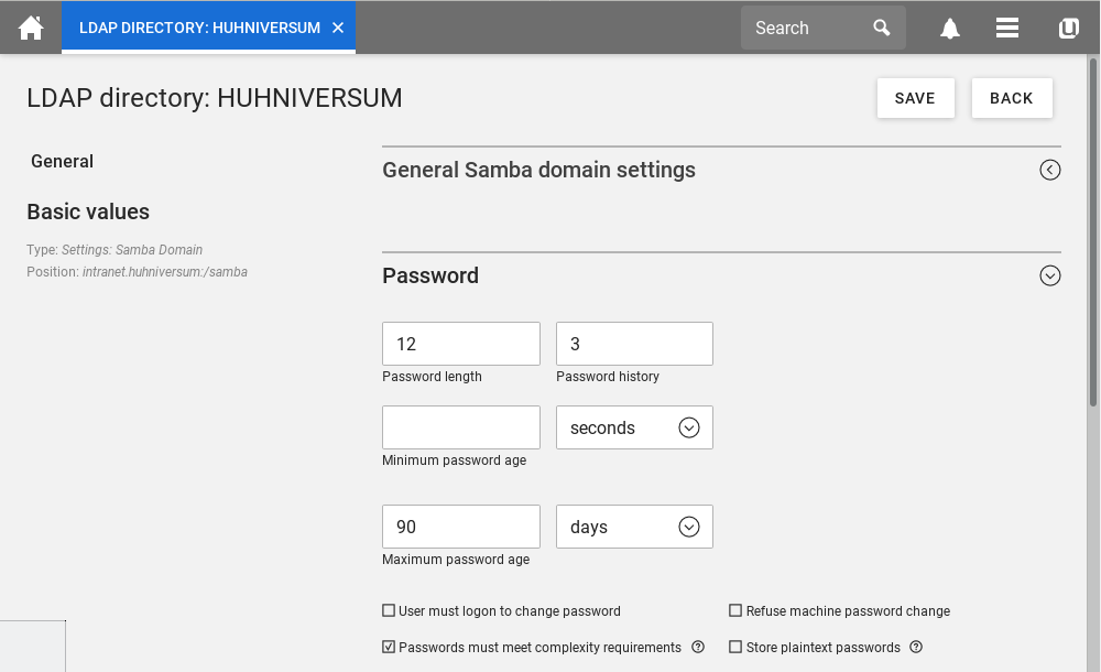 Matching password policy in Samba for UCS