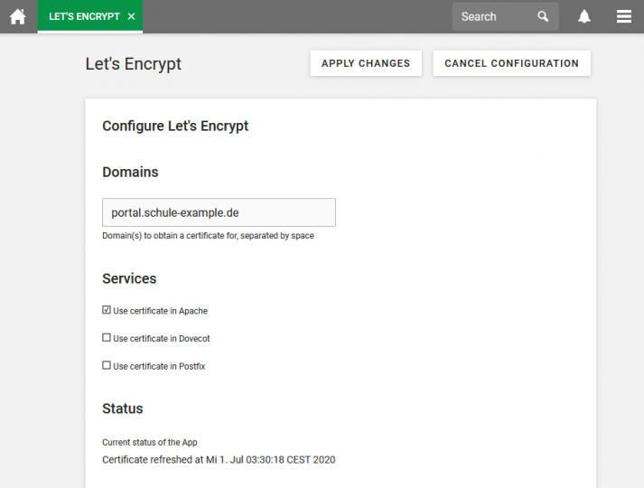 Screenshot of the App Let's Encrypt in the Univention App Center