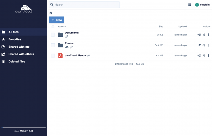 Screenshot zshowing the browser frontend of ownCloud